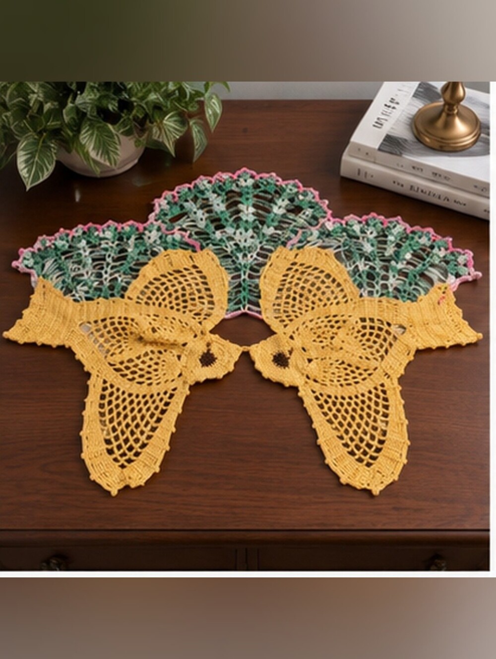 Vintage Handmade Crochet Bird Doily Table Topper 15x23"